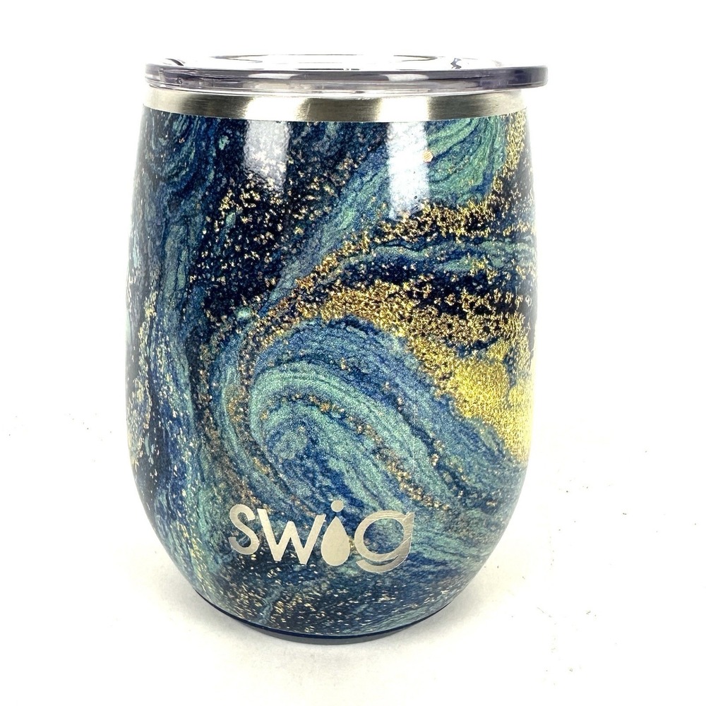 Swig Life Stemless Wine Cup Tumbler Metallic Cosmic Space Pattern  12 oz